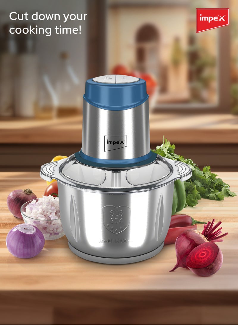 Impex Electric Food Chopper 5 Ltr, 2 Speed Adjustable Meat Grinder, 6Pcs Stainless Steel Blade, Stainless Steel Body,600W Multi Food Chopper For Meat, Vegetables, Fruits And Nuts 5 L 600 W FC 3205 Silver - Image 3