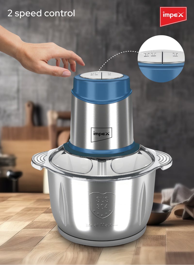 Impex Electric Food Chopper 5 Ltr, 2 Speed Adjustable Meat Grinder, 6Pcs Stainless Steel Blade, Stainless Steel Body,600W Multi Food Chopper For Meat, Vegetables, Fruits And Nuts 5 L 600 W FC 3205 Silver - Image 5