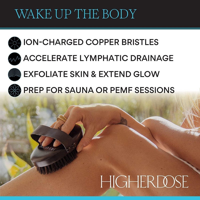 HigherDOSE Supercharge Body Brush Exfoliator - Lymphatic Drainage Dry Brush to Accelerate Drainage of Toxins & Fat with Ion-Charged Copper Bristles - Helps to Reduce Cellulite & Soften Skin - Image 5
