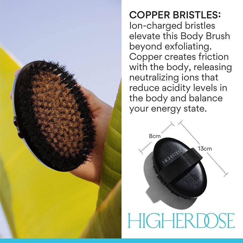 HigherDOSE Supercharge Body Brush Exfoliator - Lymphatic Drainage Dry Brush to Accelerate Drainage of Toxins & Fat with Ion-Charged Copper Bristles - Helps to Reduce Cellulite & Soften Skin - Image 4