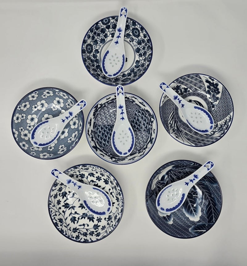 Festcool Porcelain Chinese Japanese Bowl Sets with Free 6 Porcelain Spoons, Set of 6 - Image 3