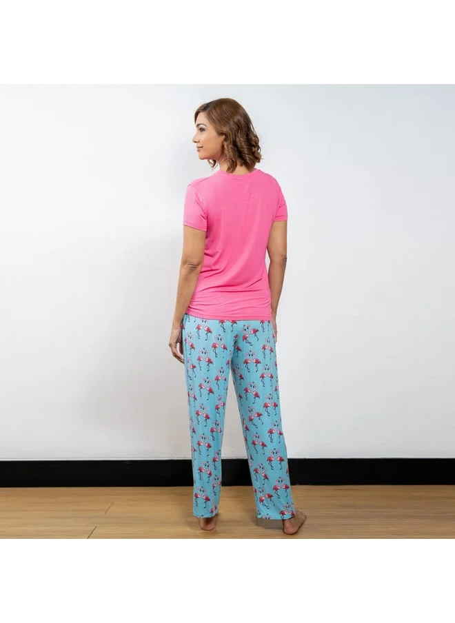 Aadaraya Adaraya Printed Short Sleeves T-shirt and Pyjama Set