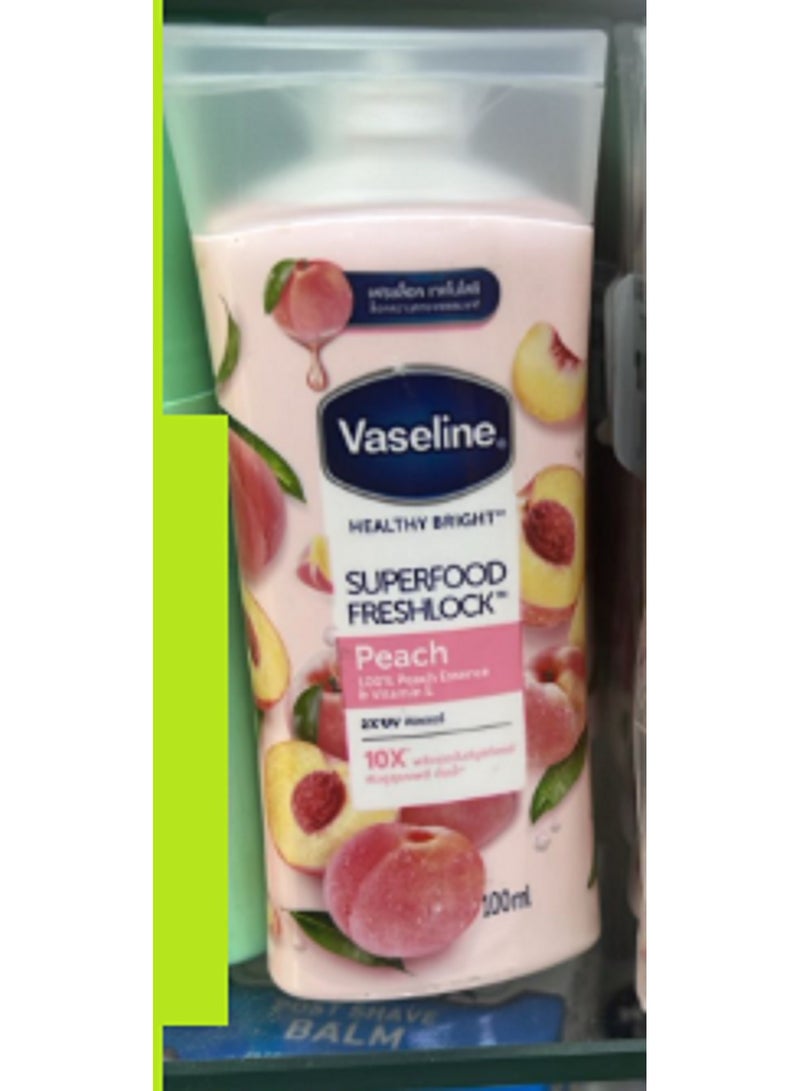 فازلين لوشن فازلين هيلثي برايت سوبر فود فريشلوك للجسم برائحة الخوخ مع فيتامين