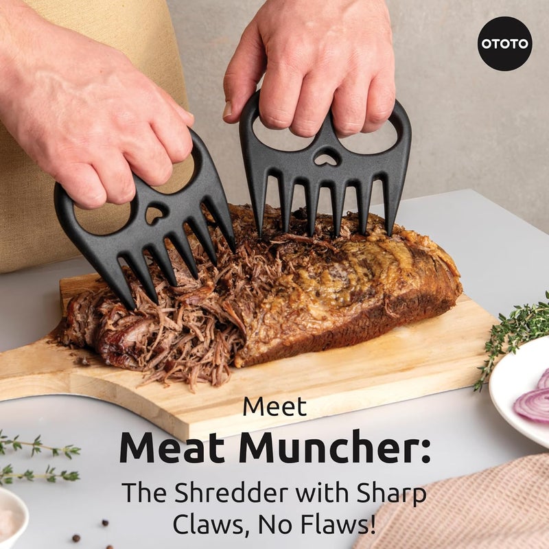 OTOTO New Meat Muncher Meat Claws - Meat Shredder Claws, BBQ Accessories, Grilling Gifts for Men, Halloween Goth Accessories, Spooky Skull Shredder for Goth Kitchen, Heat Resistant Claws (Black) - Image 2