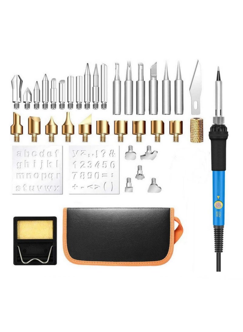 40 قطعة من مجموعة أدوات حرق الخشب: قلم لحام بقدرة 60 واط مع ضبط حراري، أدوات إصلاح باللحام، رؤوس حرق، استنسل للحفر/النقش/النحت/التطبيع على الخشب - Image 1