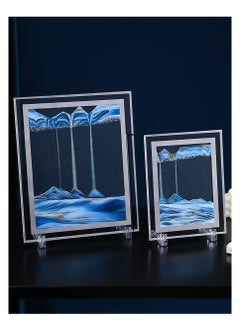 Inder 7" Desktop Moving Flowing Sand Art Picture Frame Hourglass Dynamic 3D Motion Deep Sea Sandscapes Landscapes Glass Painting For Home Office Decoration(Blue)  - Image 3