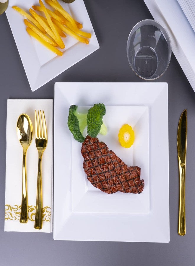 Goodluck 60 Pack Disposable Square Plastic Plates - Heavy Duty Dinner (9.5") & Dessert (6.5") Plates - Fancy for Wedding, Holiday, Birthday - White - Image 2