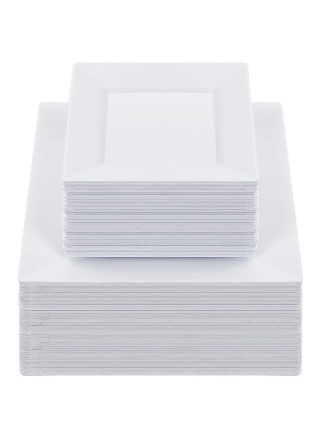 Goodluck 60 Pack Disposable Square Plastic Plates - Heavy Duty Dinner (9.5") & Dessert (6.5") Plates - Fancy for Wedding, Holiday, Birthday - White - Image 1