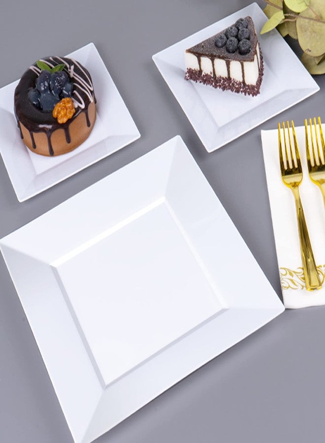 Goodluck 60 Pack Disposable Square Plastic Plates - Heavy Duty Dinner (9.5") & Dessert (6.5") Plates - Fancy for Wedding, Holiday, Birthday - White - Image 5