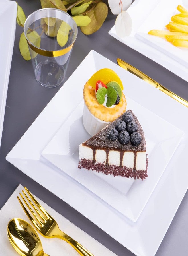 Goodluck 60 Pack Disposable Square Plastic Plates - Heavy Duty Dinner (9.5") & Dessert (6.5") Plates - Fancy for Wedding, Holiday, Birthday - White - Image 4