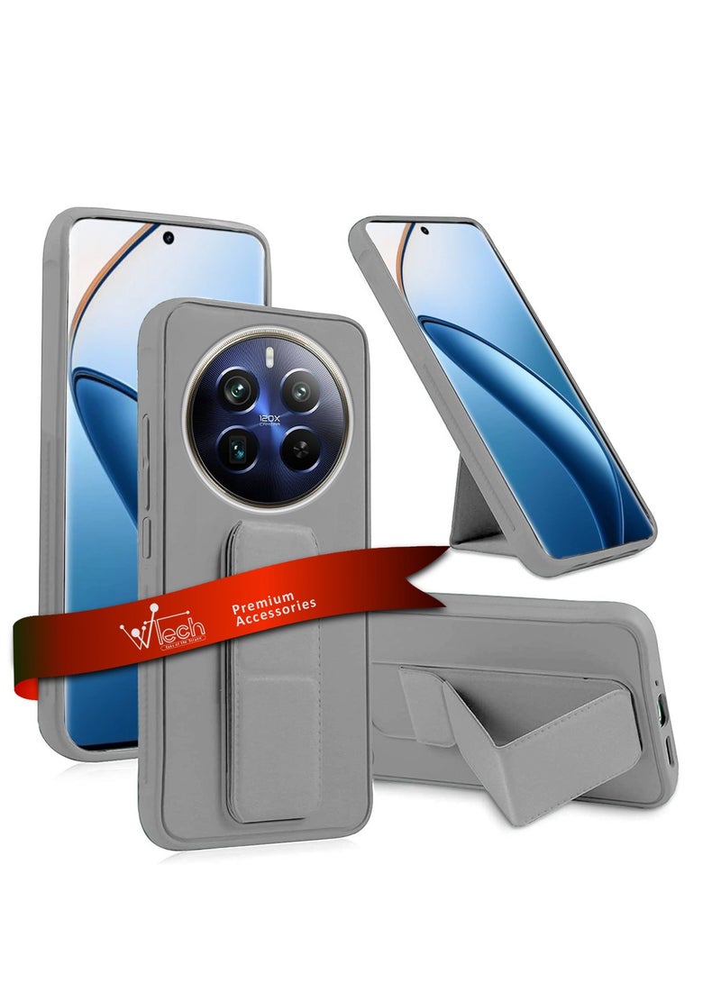 Wtech Hand Grip Foldable Magnetic Kickstand Wrist Strap Finger Grip With Built-In Iron Case Cover For Realme 12 Pro / 12 Pro+ / 12 Pro Plus 5G 2024 Grey - Image 1