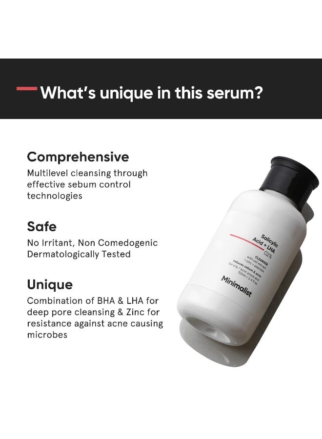 MINIMALIST غسول وجه مينيملستيك 2% حمض الساليسيليك للبشرة الدهنية والمعرضة لحب الشباب | غسول وجه مضاد لحب الشباب مع LHA والزنك | مقشر سائل BHA لطيف خالي من الكبريتات | للنساء والرجال | 3.4 أونصة سائلة / 100 مل - Image 4