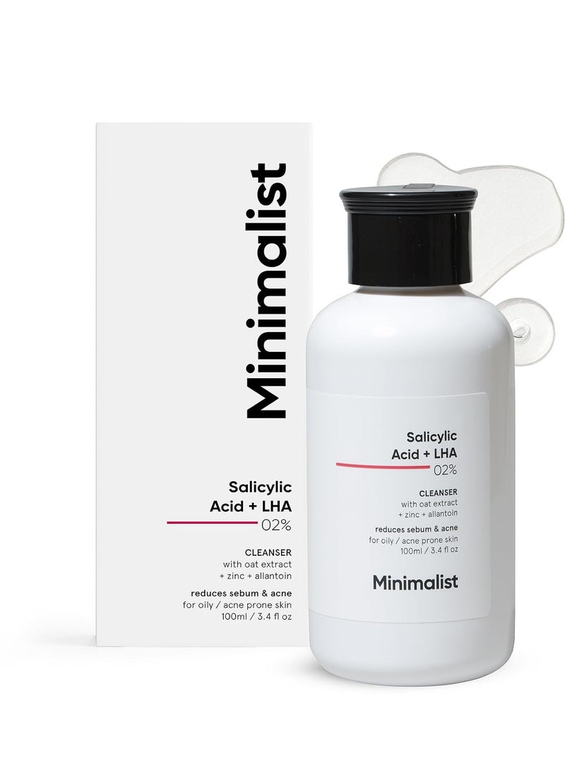 MINIMALIST Minimalist 2% Salicylic Acid Face Wash for Oily, Acne Prone Skin | Anti Acne Face Wash With LHA & Zinc | Sulphate free Gentle BHA Liquid Exfoliant | For Women & Men | 3.4 Fl Oz / 100 ml - Image 1