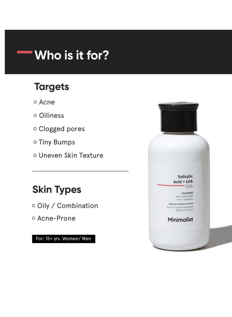 MINIMALIST Minimalist 2% Salicylic Acid Face Wash for Oily, Acne Prone Skin | Anti Acne Face Wash With LHA & Zinc | Sulphate free Gentle BHA Liquid Exfoliant | For Women & Men | 3.4 Fl Oz / 100 ml - Image 3