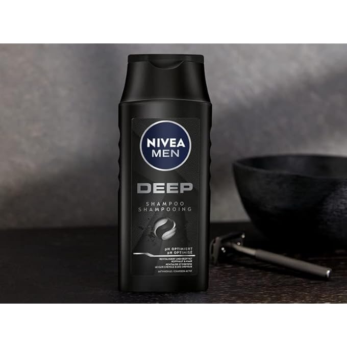NIVEA MEN DEEP SHAMPOO AGAINST OILY HAIR WITH ACTIVATED CARBON - REVITALISING AND DEEP CLEANSING FOR LONG-LASTING FRESH FEELING - VEGAN (250 ML) - Image 3