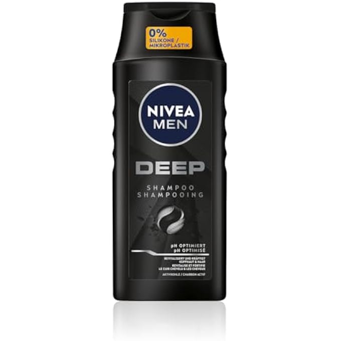 NIVEA MEN DEEP SHAMPOO AGAINST OILY HAIR WITH ACTIVATED CARBON - REVITALISING AND DEEP CLEANSING FOR LONG-LASTING FRESH FEELING - VEGAN (250 ML) - Image 1