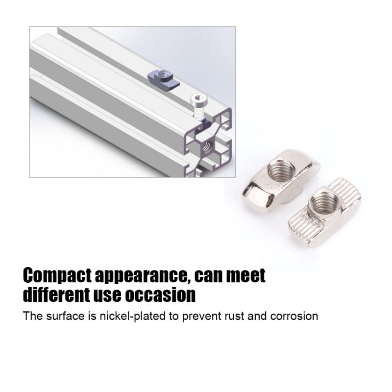 T-Slot Nut: 100-Pack Carbon Steel Nickel-Plated - Corrosion Resistant Durable Compact Design for Easy Installation & Versatile Usage Scenarios - Image 1