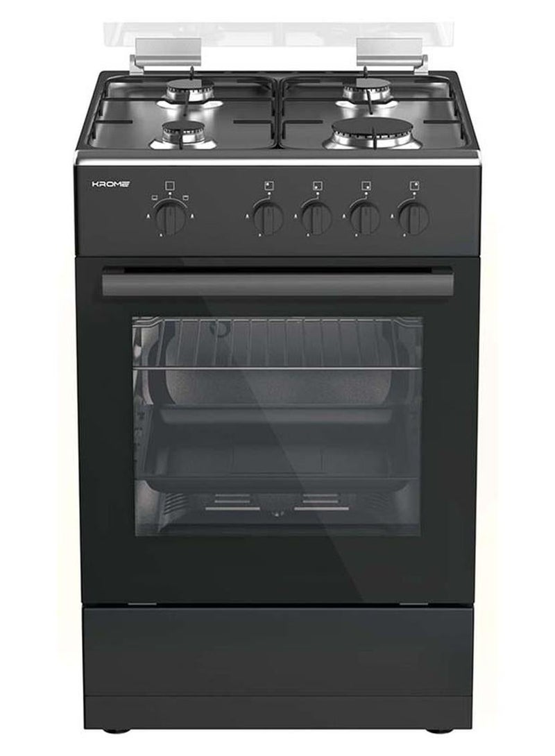 Krome حزمة كروما - ثلاجة مزدوجة الباب بتبريد مباشر سعة 180 لتر مع فريزر علوي + موقد غاز 50x50، أمان كامل مع 4 شعلات وفرن غاز KR-CR5050FS أسود - Image 3