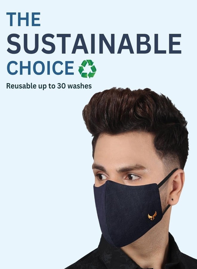 MASQ 4-Layer Anti-Pollution Reusable & Adjustable Cotton Cloth Face Mask for Men & Boys, Anti-Bacterial BFE>99%, Pack of 3, Multicolor, Black, Navy, Red - Image 5
