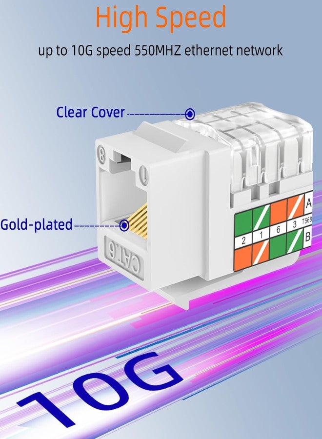 Rapink RJ45 Keystone Jack Cat6 10G Support, Cat6 Keystone UTP 25 PCS for Wall Plate and Patch Panel, Rj45 Jack White Color for Cat6, Cat5e, Cat5 Cabling - Image 3