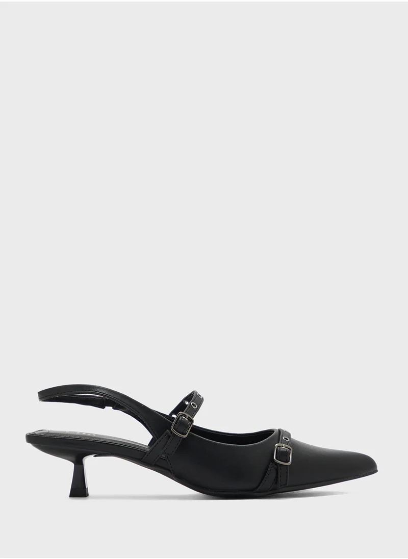 ايلا Double Strap Eyelet Detail Sling Back Low Heel Pump