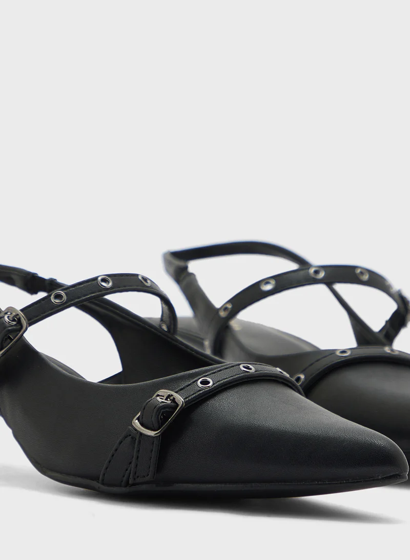 ELLA Double Strap Eyelet Detail Sling Back Low Heel Pump