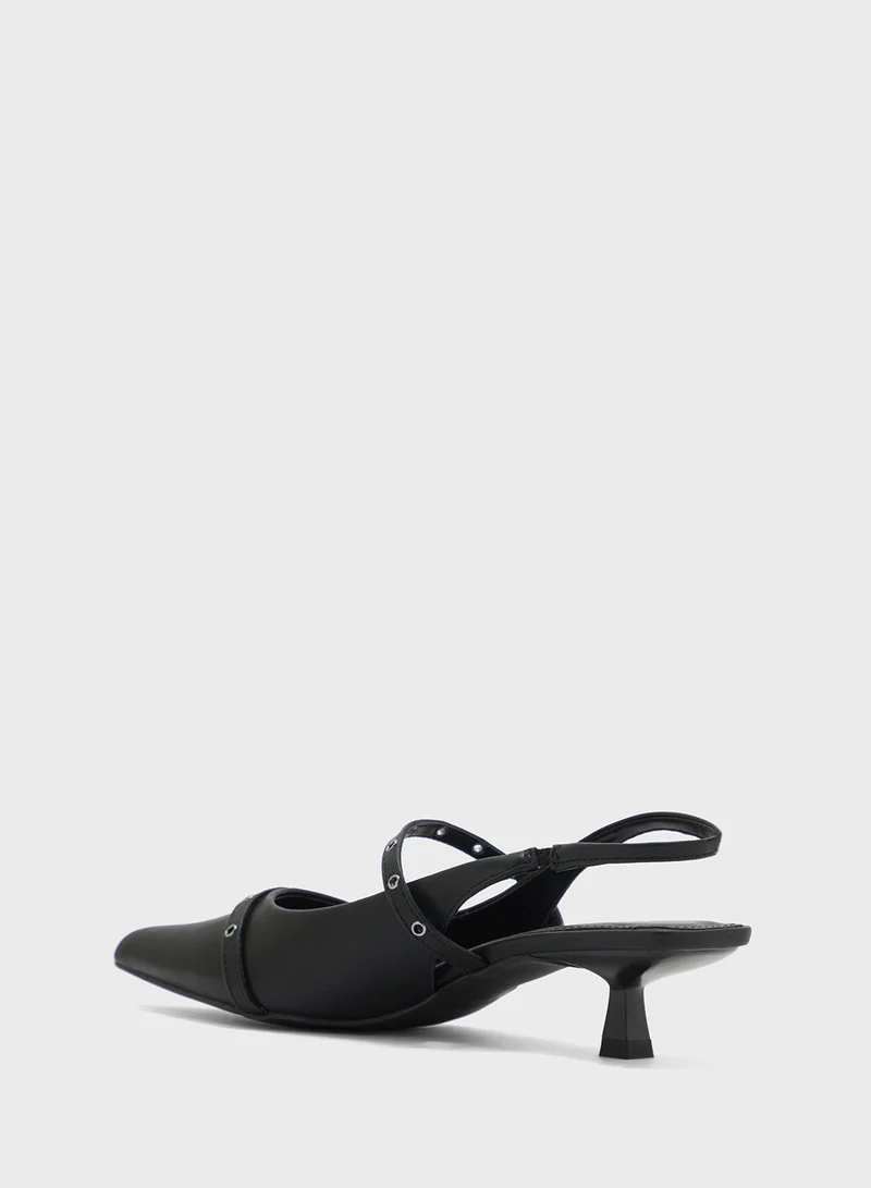 ELLA Double Strap Eyelet Detail Sling Back Low Heel Pump