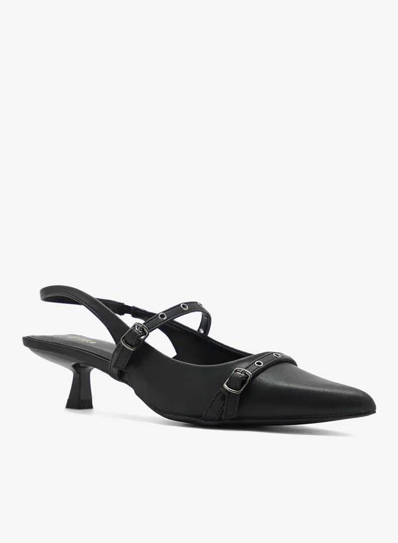 ELLA Double Strap Eyelet Detail Sling Back Low Heel Pump