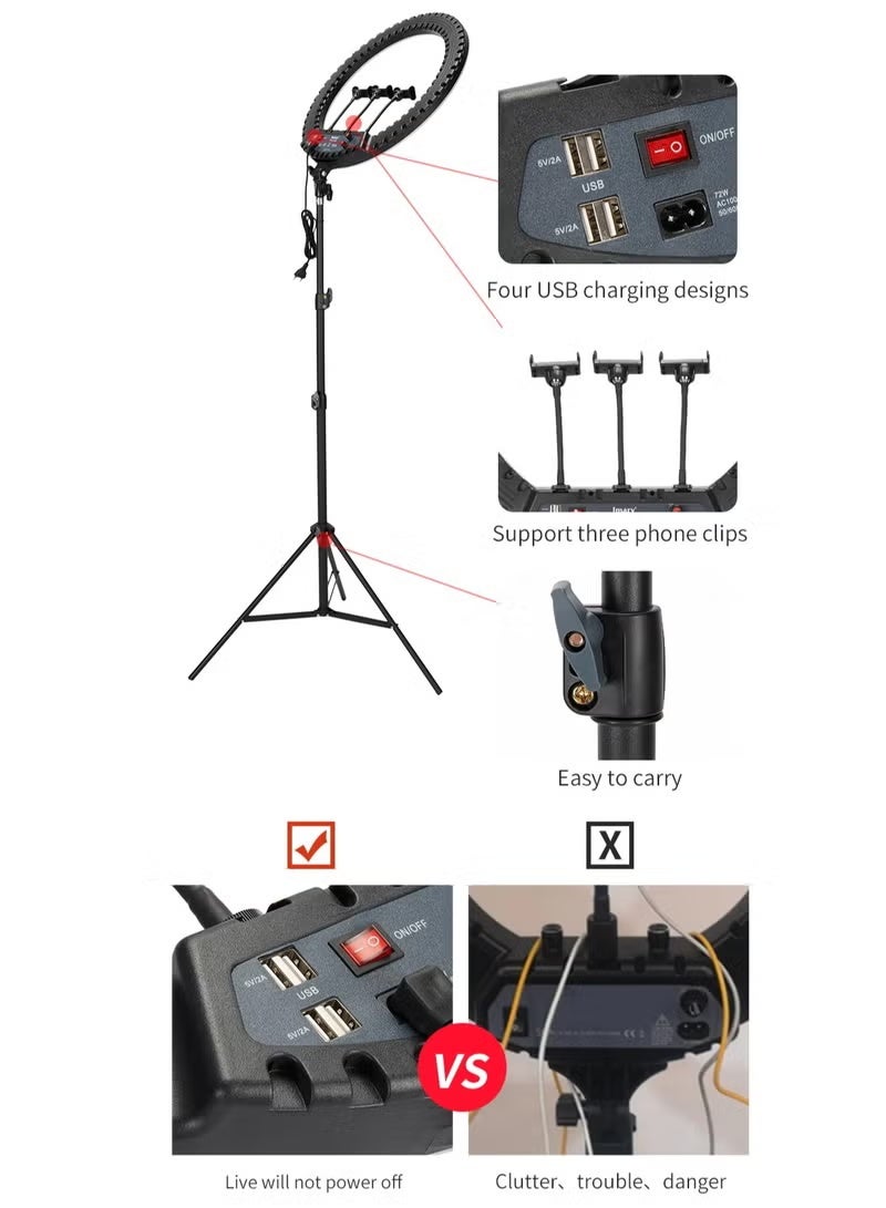 جيه ماري 21 Inch Ring Light Tripod Stand with 3 Phone Brackets Soft LED Ring Light with Remote - Image 2