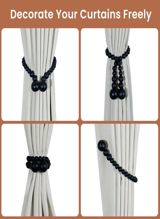 KLOGTSIND Magnetic Curtain Tiebacks, Curtain Tie Backs for Curtains 2 Pack, Wood Bead Curtain Tiebacks, Curtain Holders for Boho Bedroom Decor, Baby Nursery Decor, Farmhouse Decor - Image 4
