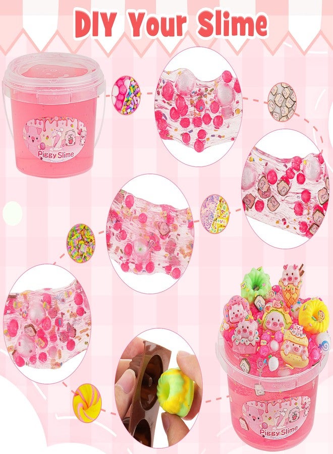 LAWOHO 300ml Piggy Slime Kit with Clay, Red Clear Slime Bucket for Girls & Boys with 11 Packs Cute Add-Ins for Kids Slime Toys, Non Stick Slime Making Kit for Birthday Halloween Christmas Easter - Image 4