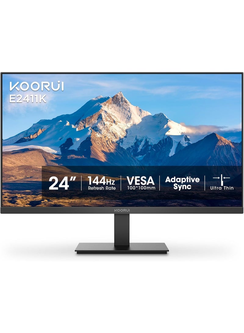 KOORUI 24 Inch Office Monitor, FHD 1080P 144Hz Monitor, IPS Display, Free-sync Compatible, 99% SRGB Color Gamut VESA 100 * 100mm Eye Care, Ultra-Slim Frame, Office & Gaming Ready, E2411K - Image 1
