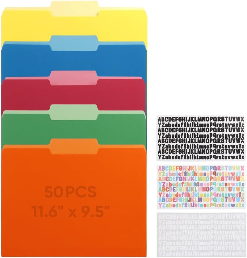 50 Pcs File Folders with End Tab & 3 Self-Adhesive Tabs, 11.6 X 9.5 Inch File Organizers, 5 Color Options for Easy Organization - Image 4