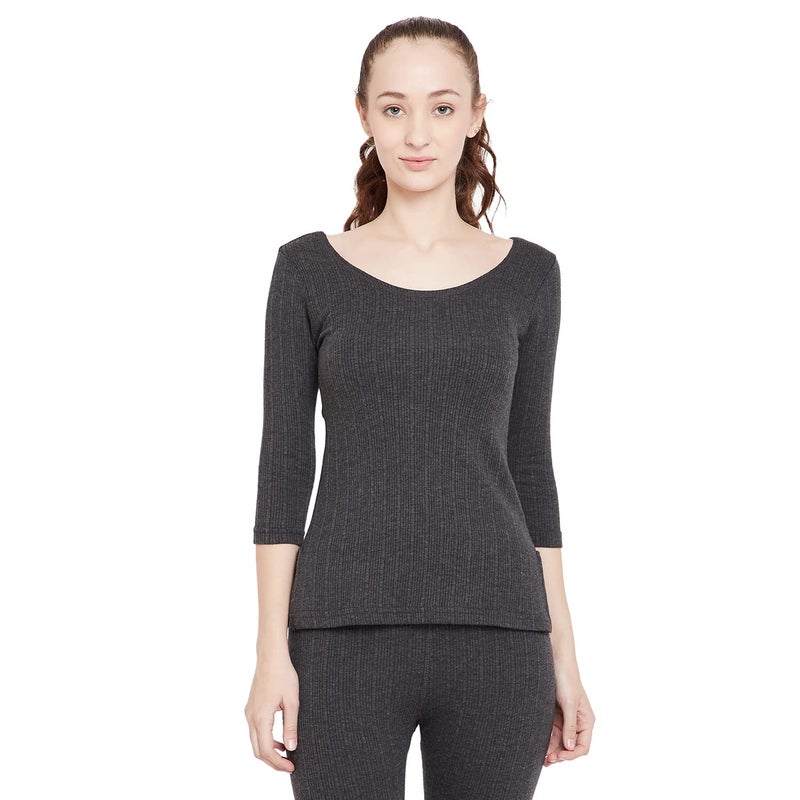 NEVA ESANCIA Women Solid Winter Wear Thermal Top Anthra S Regular Fit - Image 2