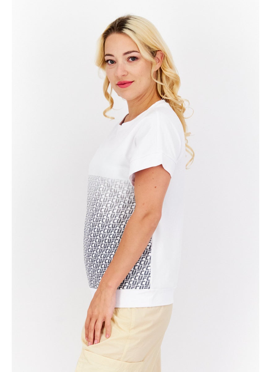 Ufc Women Round Neck Cap Sleeve Printed T-Shirt, White Combo  - Image 4