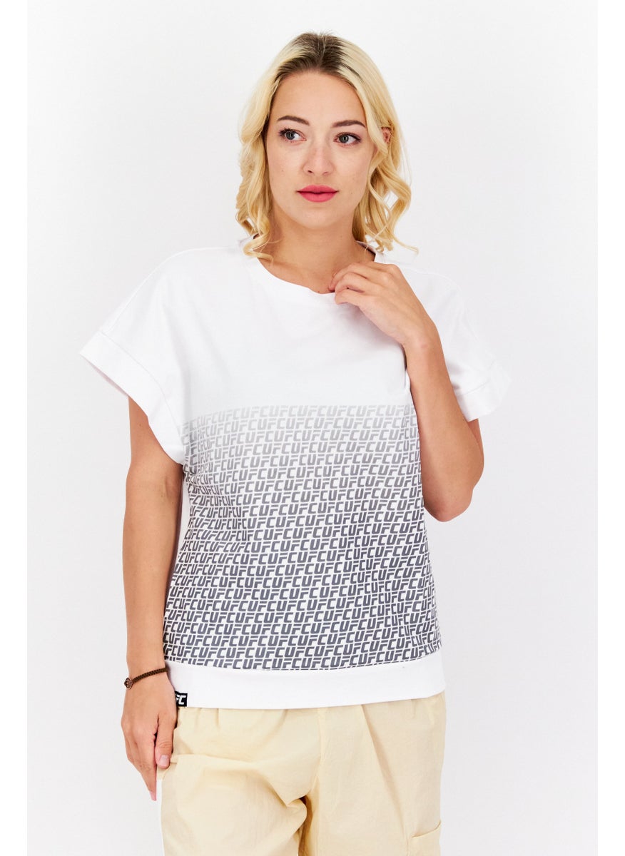 Ufc Women Round Neck Cap Sleeve Printed T-Shirt, White Combo  - Image 1