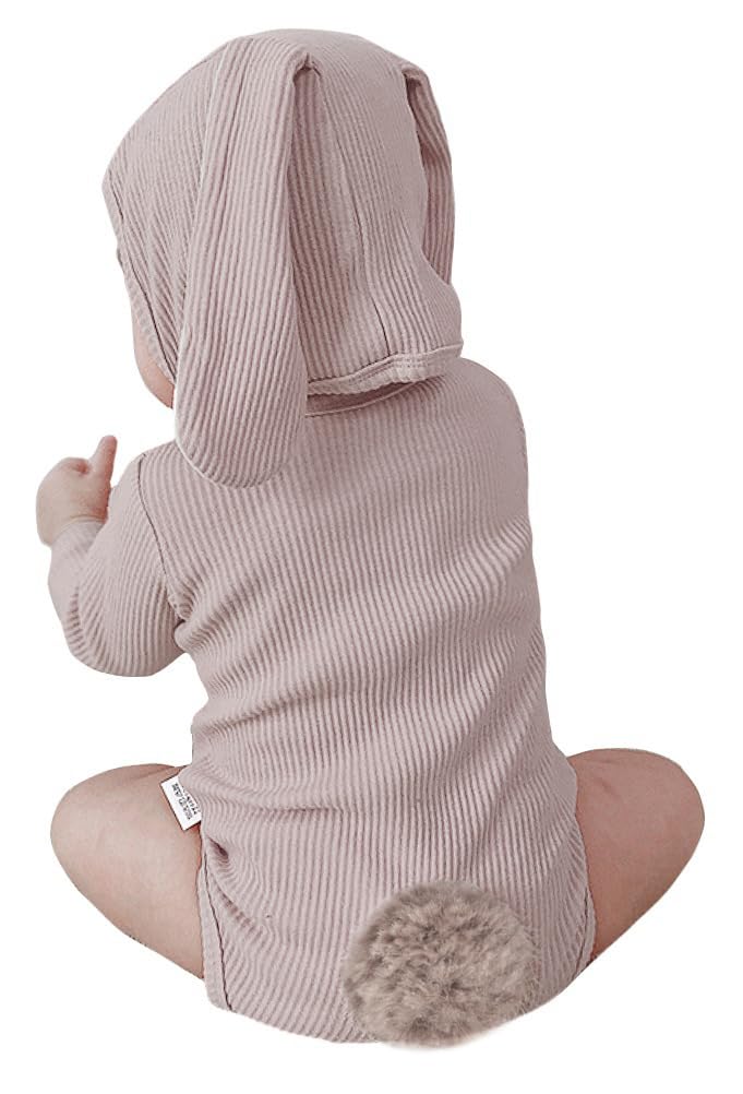 AGQT Baby Girls Easter Bunny Outfit Set Baby Boys Bunny Ear Costume Rabbit Ear 3PCS Long Sleeve Romper Baby Boys Halloween Costume Khaki Size 6-12 Months - Image 3