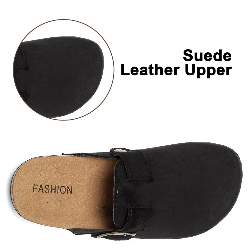 XTJSCBDSH Kids Suede Clogs with Cork Footbed, Toddler Boys Girls Sandals, Adjustable Buckle Slip-On Slippers, Arch Support Mules for Indoor Outdoor Black - Image 4