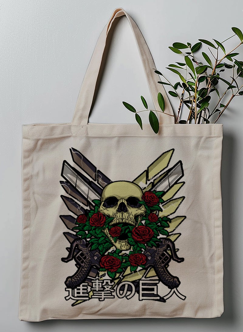 LOWHA Polyester Tote Bag with Shoulder Straps and Attack On Titan Logo Anime Pattern - Image 1