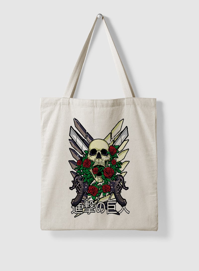 LOWHA Polyester Tote Bag with Shoulder Straps and Attack On Titan Logo Anime Pattern - Image 4