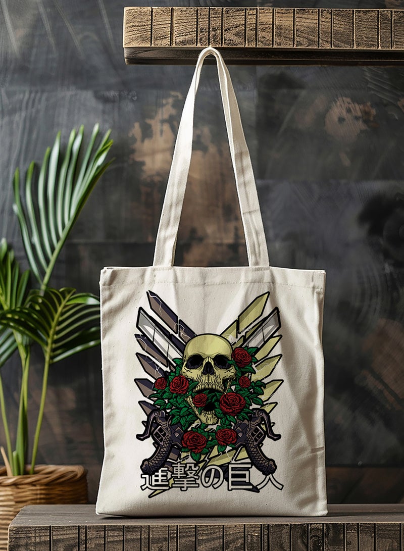 LOWHA Polyester Tote Bag with Shoulder Straps and Attack On Titan Logo Anime Pattern - Image 3