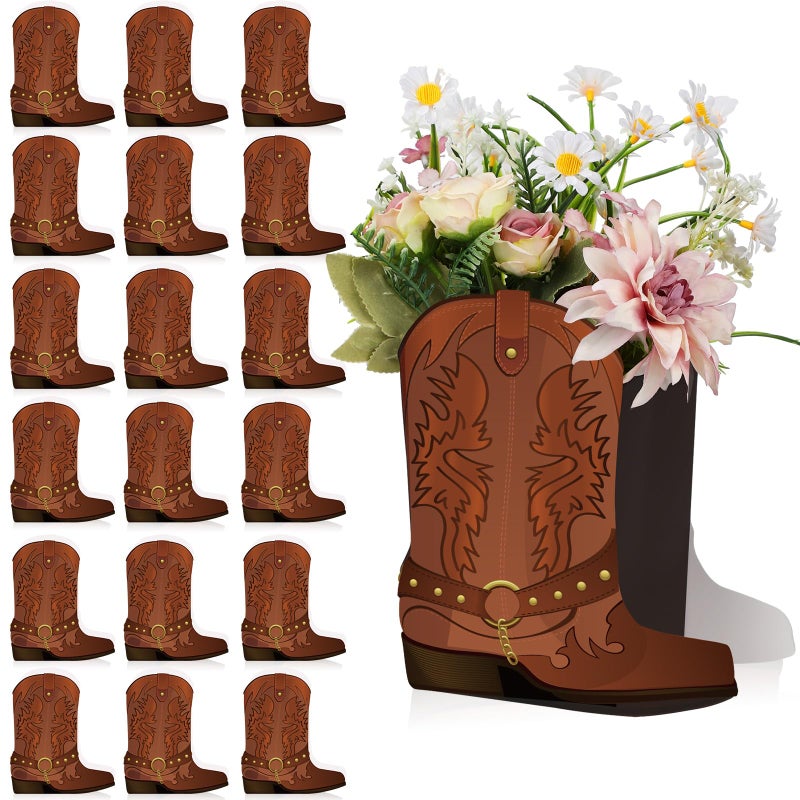 Weekgrat 24 Set Brown Western Cowboy Boots Flower Boxes Centerpiece Boot Shape Boxes Decorations Western Theme Party Cowgirl Favors for Cowboy Cowgirl Birthday Party Baby Shower Wedding Supplies - Image 3