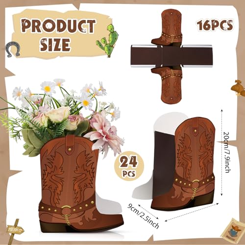 Weekgrat 24 Set Brown Western Cowboy Boots Flower Boxes Centerpiece Boot Shape Boxes Decorations Western Theme Party Cowgirl Favors for Cowboy Cowgirl Birthday Party Baby Shower Wedding Supplies - Image 5
