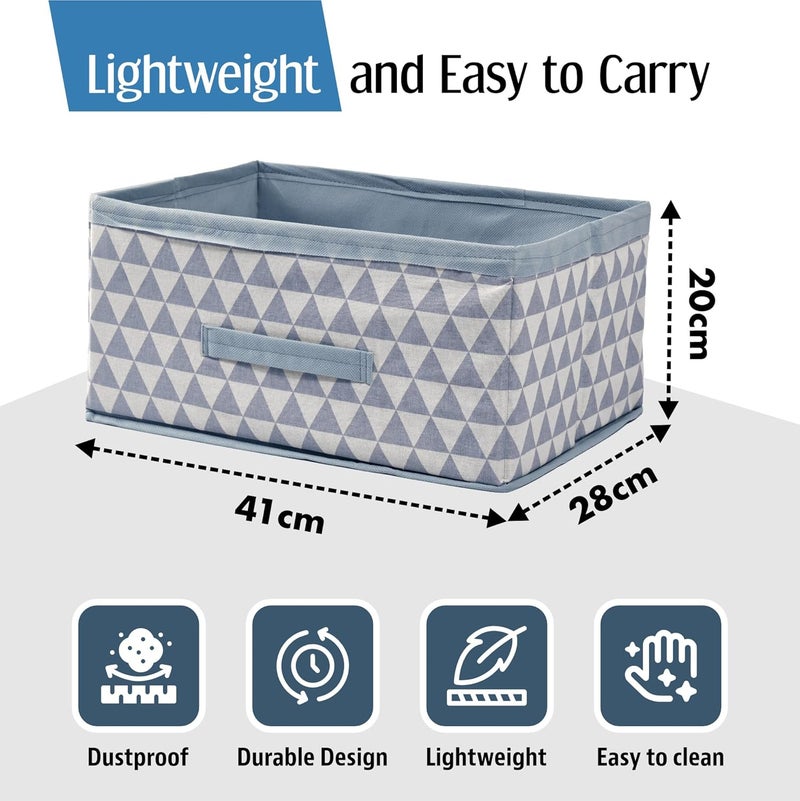 Kuber Industries Pack of 6 Foldable Multipurpose Cloth Organizer for Storage with Drawing Handle Durable Organisers Storage Box for ClothesToys Printed Beige Sky Blue - Image 3