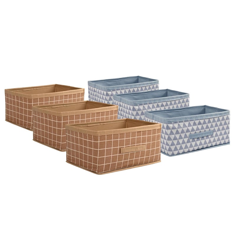 Kuber Industries Pack of 6 Foldable Multipurpose Cloth Organizer for Storage with Drawing Handle Durable Organisers Storage Box for ClothesToys Printed Beige Sky Blue - Image 1