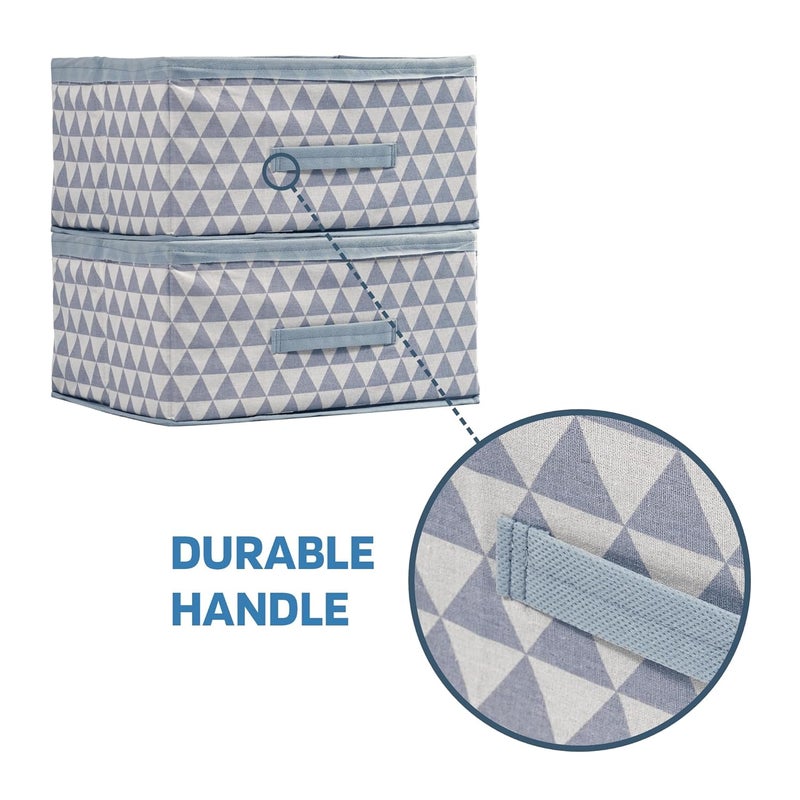 Kuber Industries Pack of 6 Foldable Multipurpose Cloth Organizer for Storage with Drawing Handle Durable Organisers Storage Box for ClothesToys Printed Beige Sky Blue - Image 5