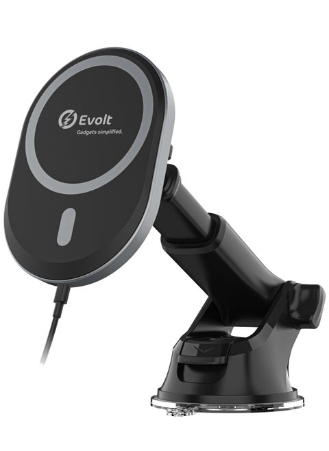 MCH-200 Magnetic Wireless Charging Car Holder Compatible With iPhone 14/13 12 Series, Windshield & Dashboard Compatible With 1 Type-C To C Cable