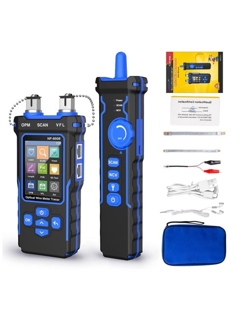 NF-8508 Network Cable Tester with Optical Power Meter VFL/CAT5/CAT6/RJ11 Cable Toner Ethernet Cable Tester, Length Measurement, RJ45 Network Tester for Telephone, PoE Tester Wire Tracer Fiber Tester