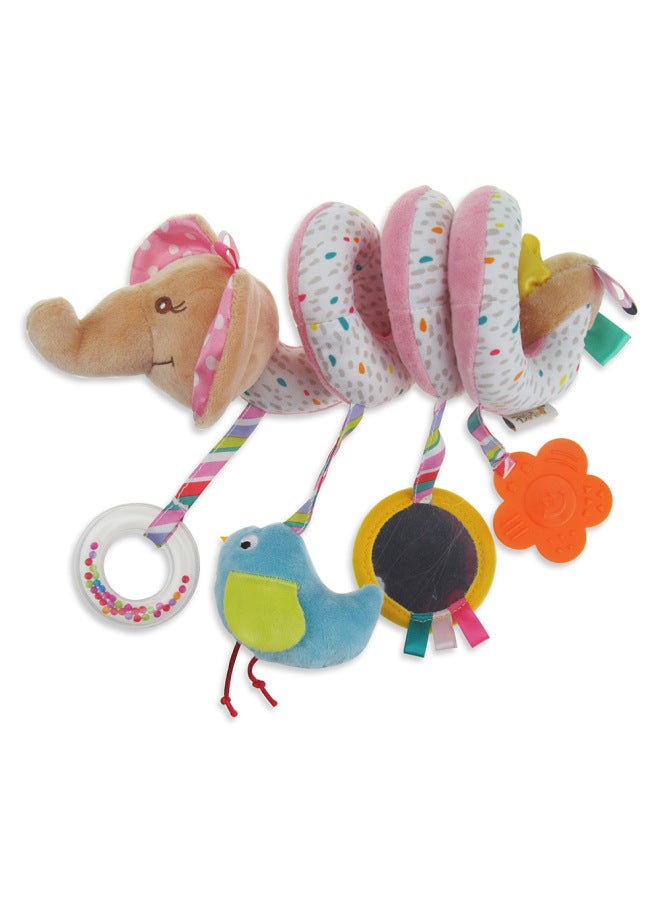 Infant Toddler Animal Car Toy Bell Safety Mirror Hanging Plush Doll Bed Hanging Toy-Color:Elephant - Image 1