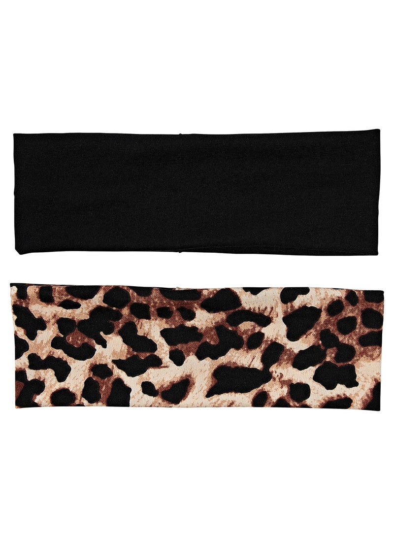 Red by Kiss By Kiss 2 Pcs 60Mm Headbands For Women, Wide Stretchy Elastic Hairband Fashion Workout Yoga Running Sport Hair Accessories (Black&Leopard) 